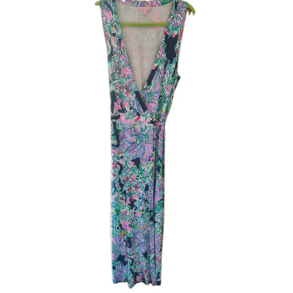 Lilly Pulitzer Delfina Maxi Wrap Dress Size L Rayon Sleeveless - Picture 5 of 6